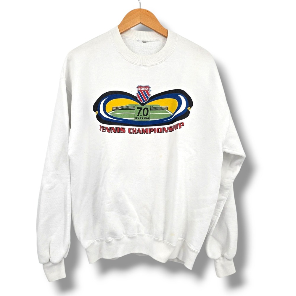 Vintage‎ K-Swiss Tennis Championship Sweatshirt Pullover Graphic White Mens Size